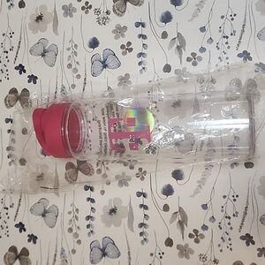 Clear Water Bottle with Pink Lid